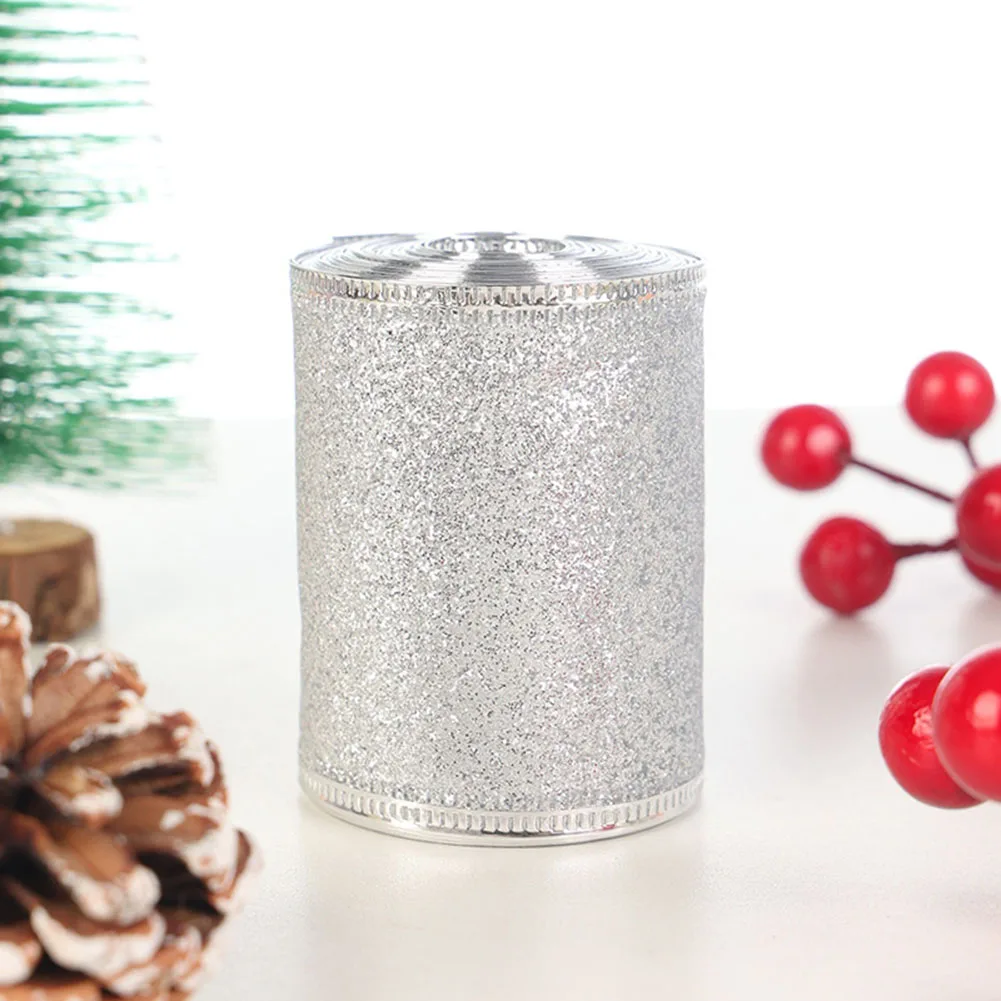 DIY Christmas Decoration Roll With Gold And Silver Glitter Ribbon 6.3cm * 6m Household Convenient Tool Accessories