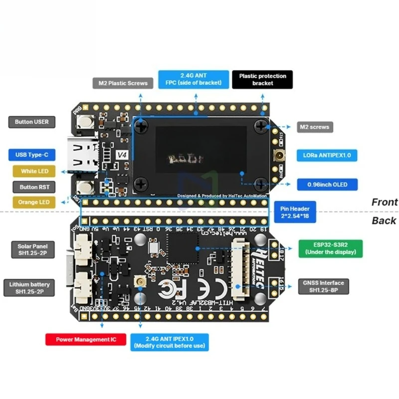 Heltec LoRa 32 V4 Meshtastic GPS ESP32 SX1262 0.96-inch OLED Solar Powered Development Board Mesh Network WiFi BLE Low Power