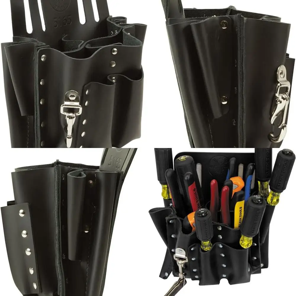 

Leather Pocket Tool Pouch with Knife Holder, 10 Compartments, Reinforced Stitching, Fits 2-Inch Belts