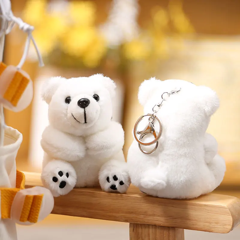 Bonito de pelúcia urso polar boneca chaveiro pingente dos desenhos animados animal neve urso polar carro chaveiro saco pingente amantes presentes femininos