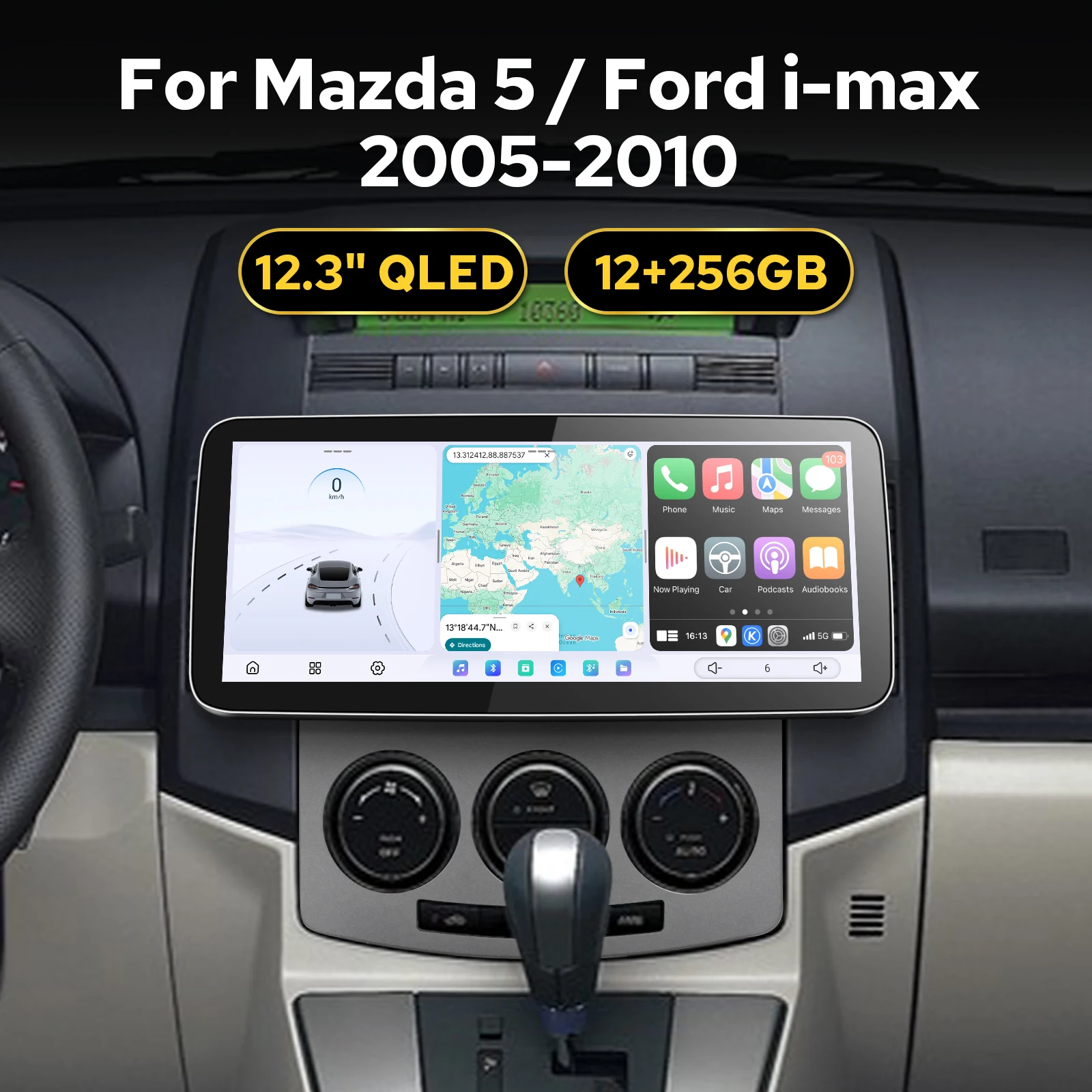 Premium 12.3''QLED 1920×720 Wide Screen Android Car Multimedia System for Mazda 5 2005-2010/For Ford i-Max 2005-2010 GPS Navi