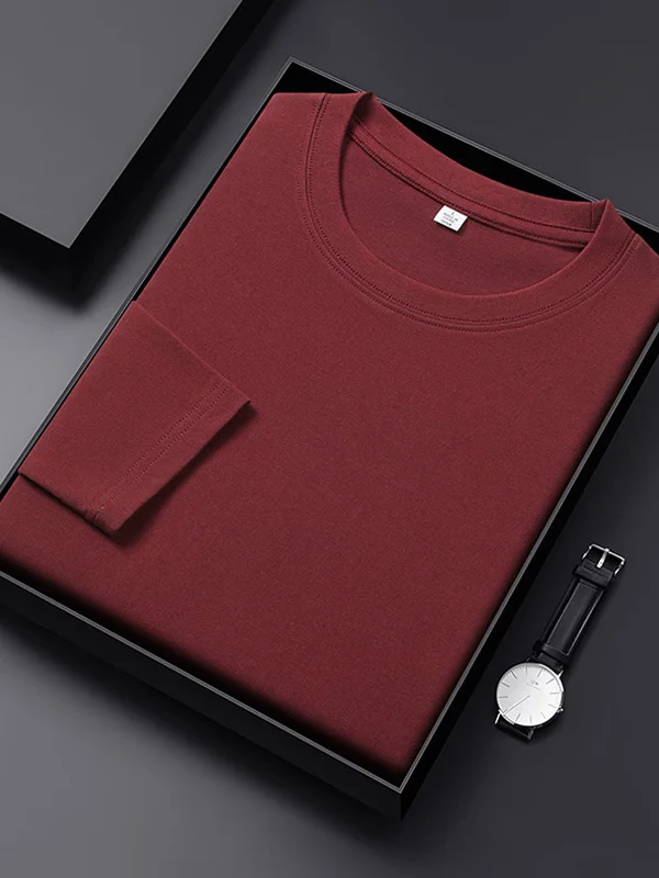 

Новинка 2025, мужская футболка Long Sve из чистого хлопка, повседневная круглая футболка Ne Top, универсальная цветная основа, удобная дышащая