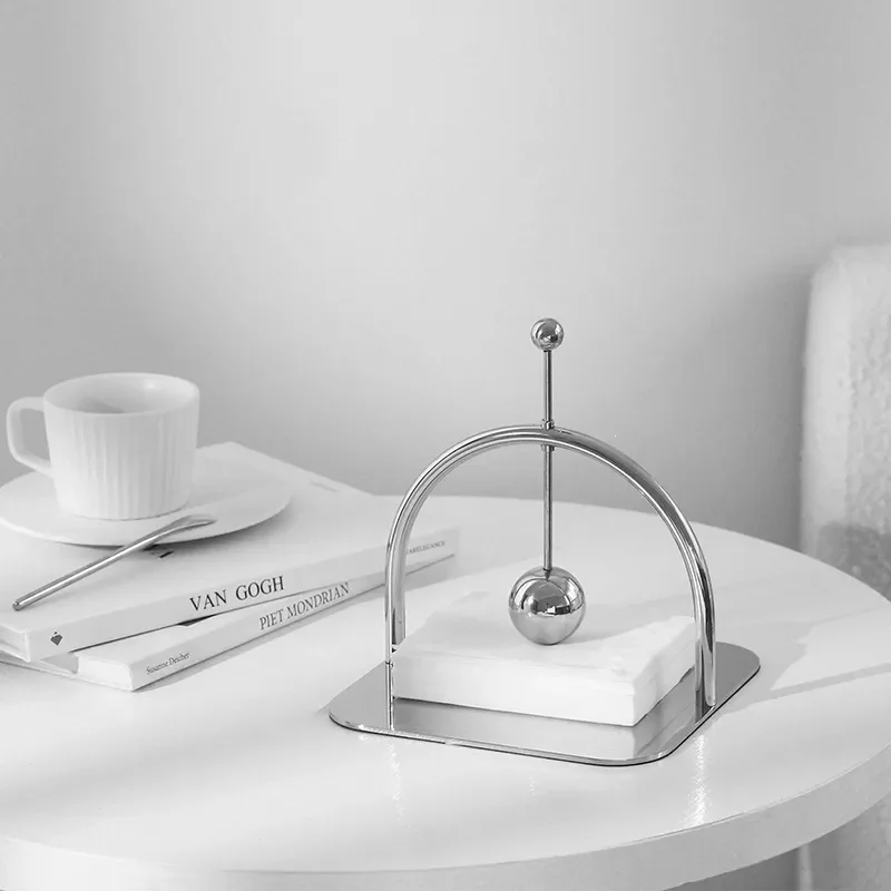 Modern simple light luxury metal fixed-point tissue rack, living room, kitchen, hotel desktop storage rack, soft ornament