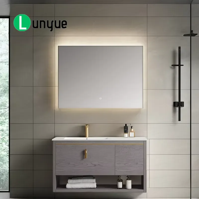 Modern 39in Bathroom Vanity with Large Storage Water Resistant Ceramic Basin Plywood Carcase Smooth Finish for Hotel Smart