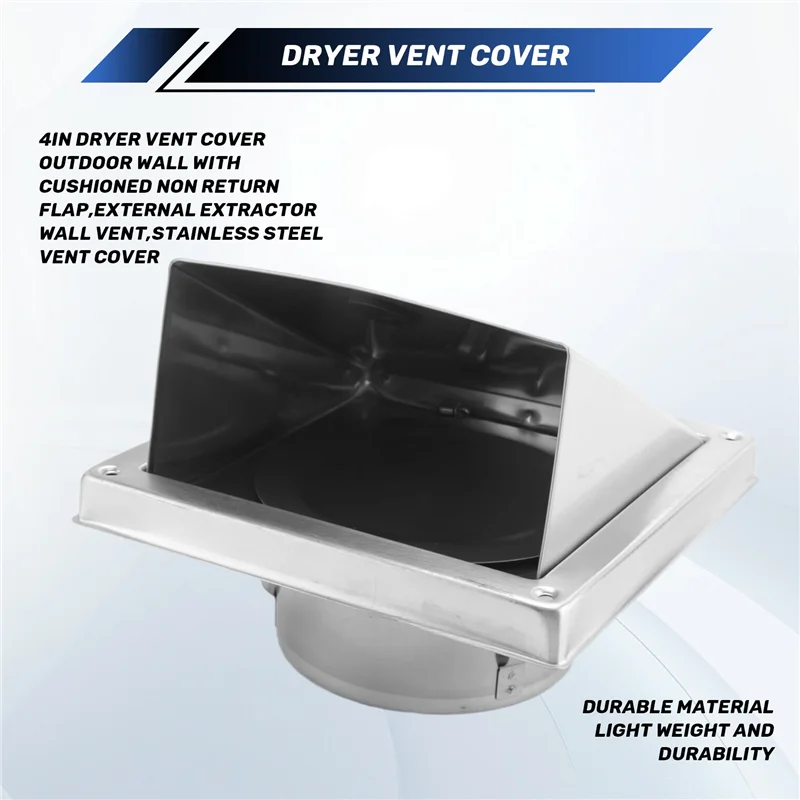 جديد 4In غطاء فتحة التهوية الفولاذ المقاوم للصدأ غطاء فتحة التهوية الجدار في الهواء الطلق مع رفرف غير عودة مبطن ، فتحة تهوية الجدار النازع الخارجي