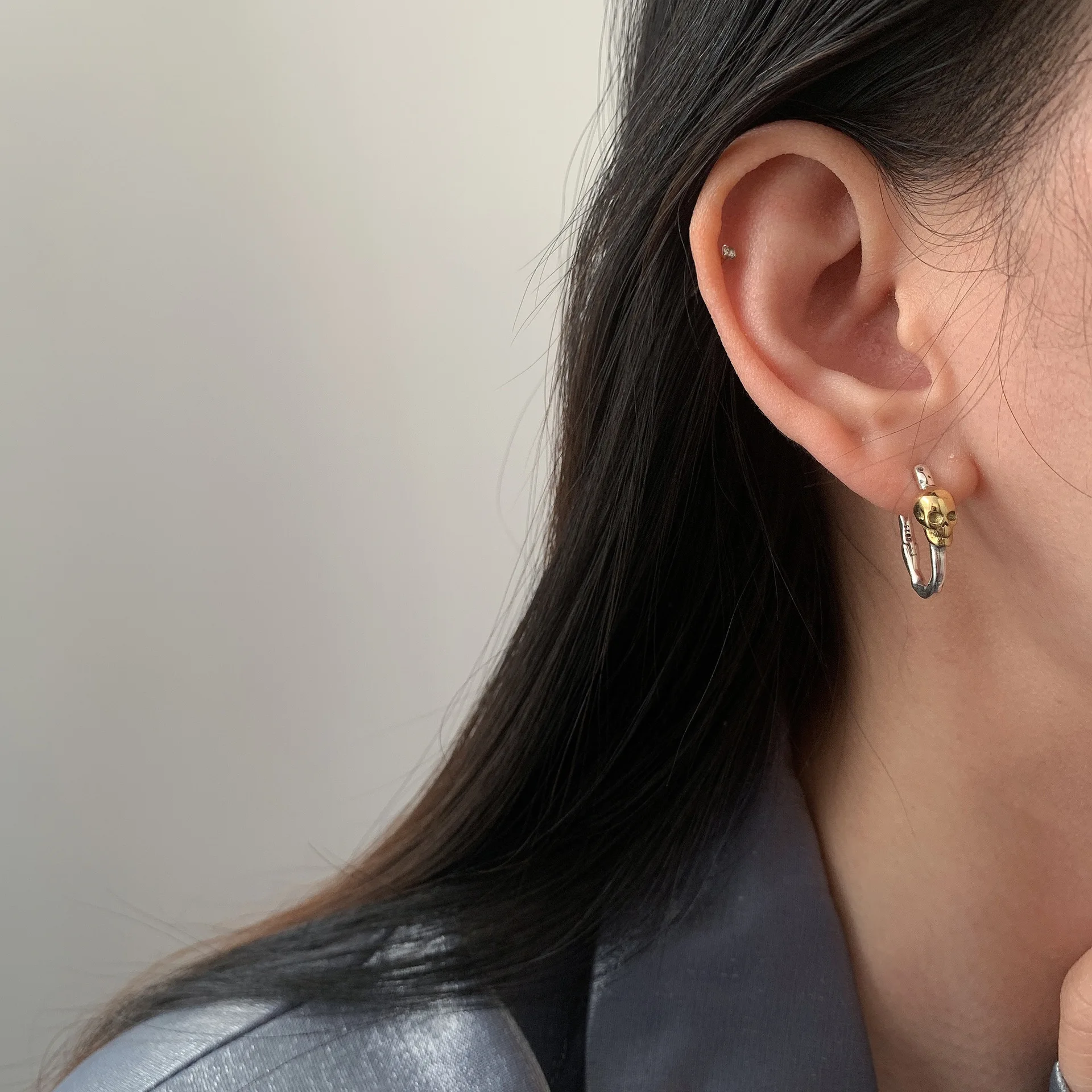 VENFTILLE Silver Gold Color Skull Hoop Earrings for Women Girl Punk Hiphop Jewelry Dropship Wholesale