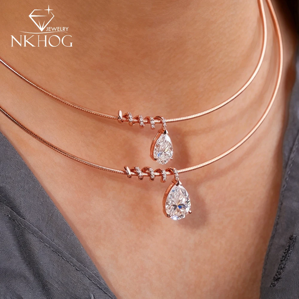 

NKHOG 3/5CT Pear Cut Moissanite Choker Necklaces For Women S925 Silver Sparkling Lab Diamond Pendant Chains Wedding Fine Jewelry