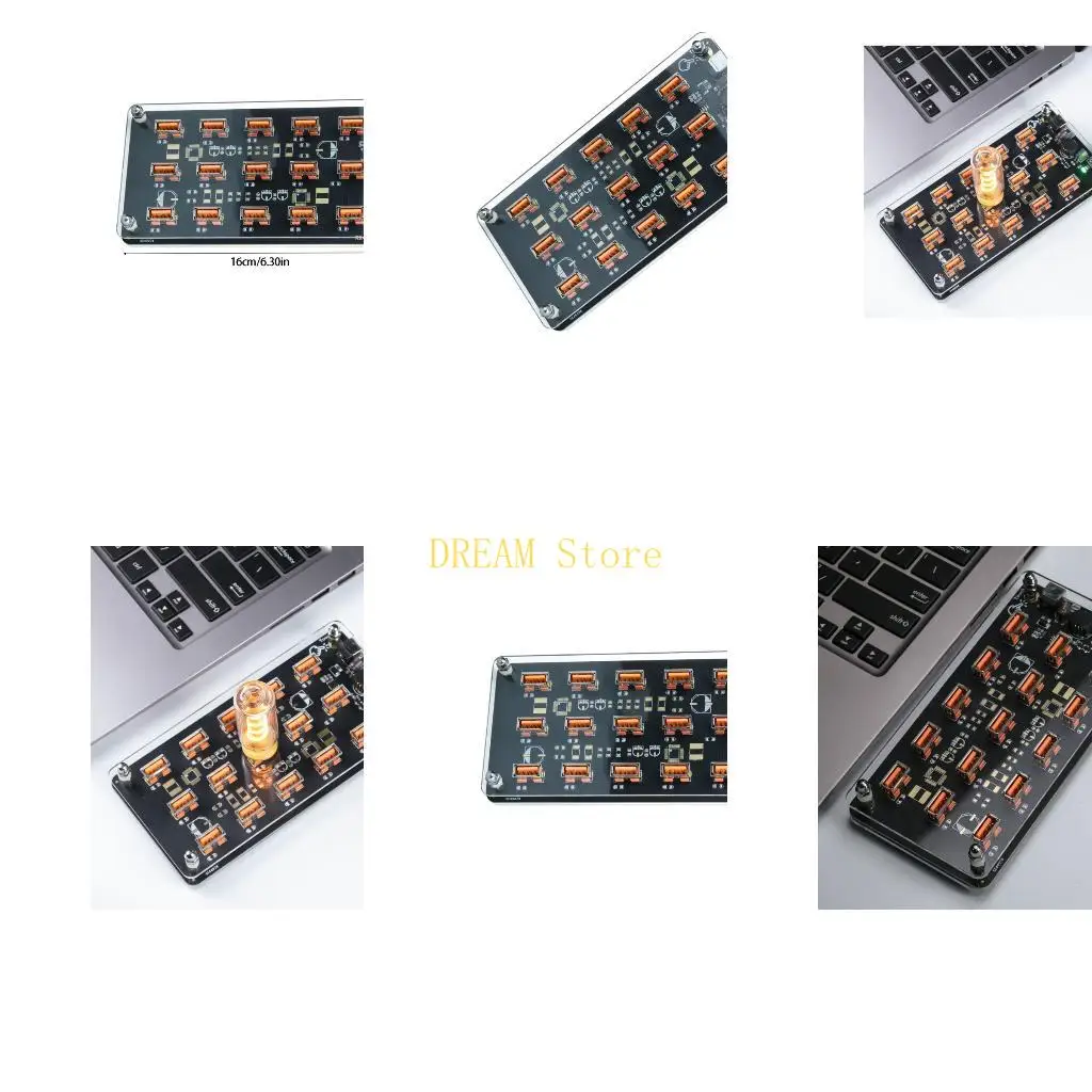 15 Port USB Power Board with Touch Switches, Type C and DC12V Input, Clear Acrylic Frame USB Distributor for Desktop Lighting
