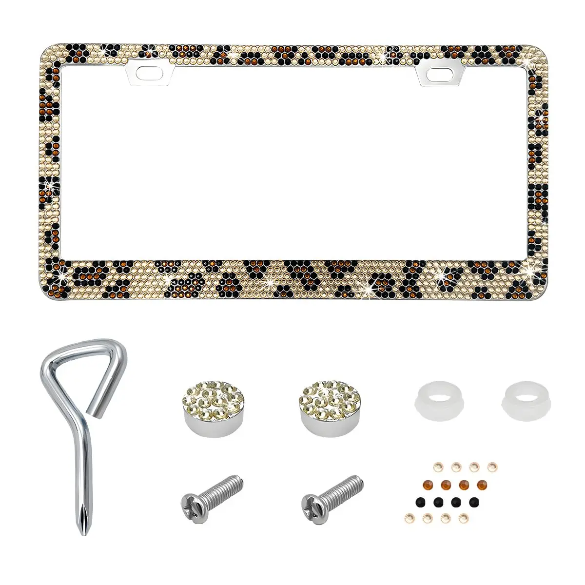 Leopard Aluminum Car License Plate Frame, 2 PC Cheetah Print License Plate Covers, Standard Durable License Plate Holders for Women & Men, Car Accessories 4 Holes with Screws 12.3 X 6.3 in