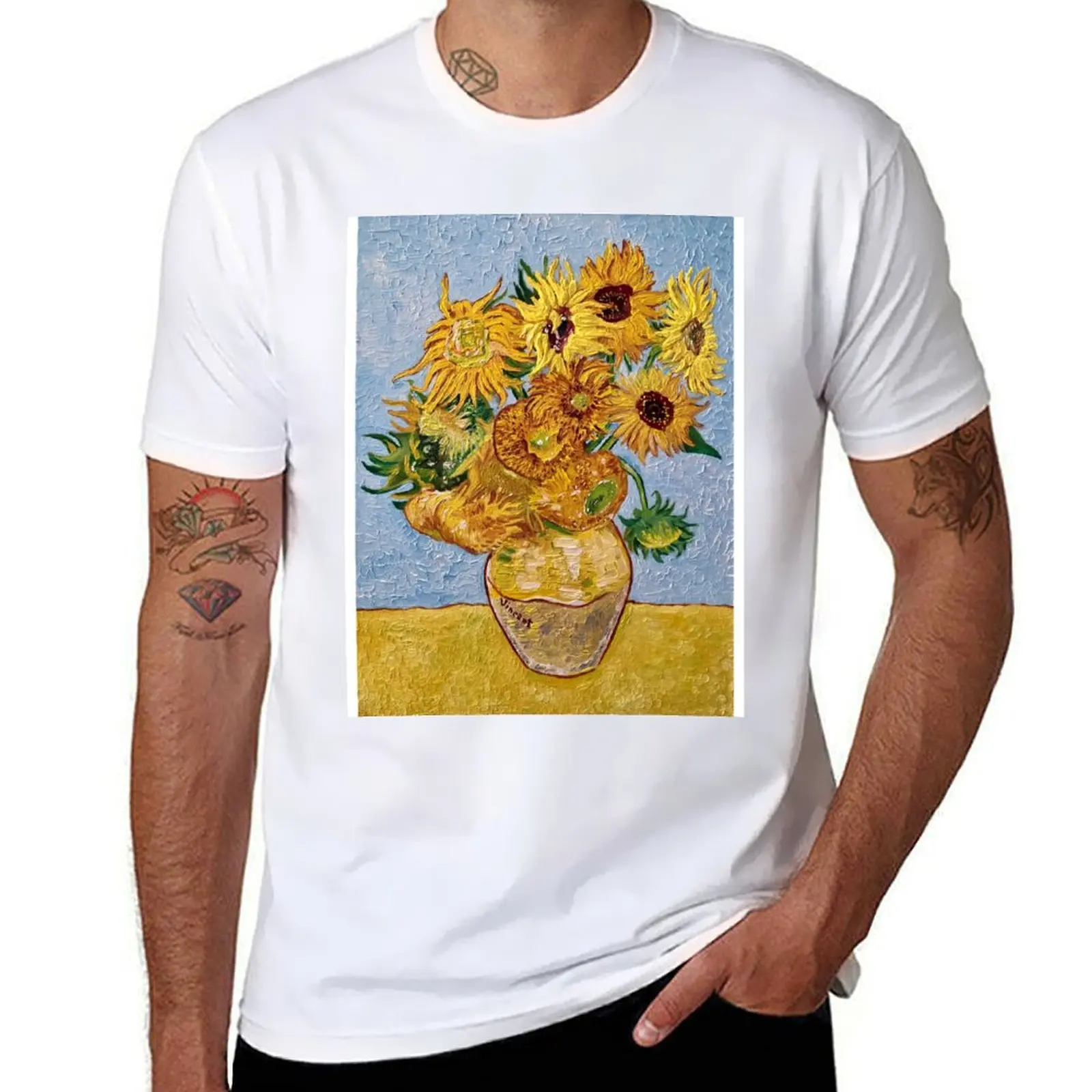 

Replication of Van Gogh's Sunflowers by Rachael Garcia T-Shirt Basic Short Sleeve T-Shirt for Men