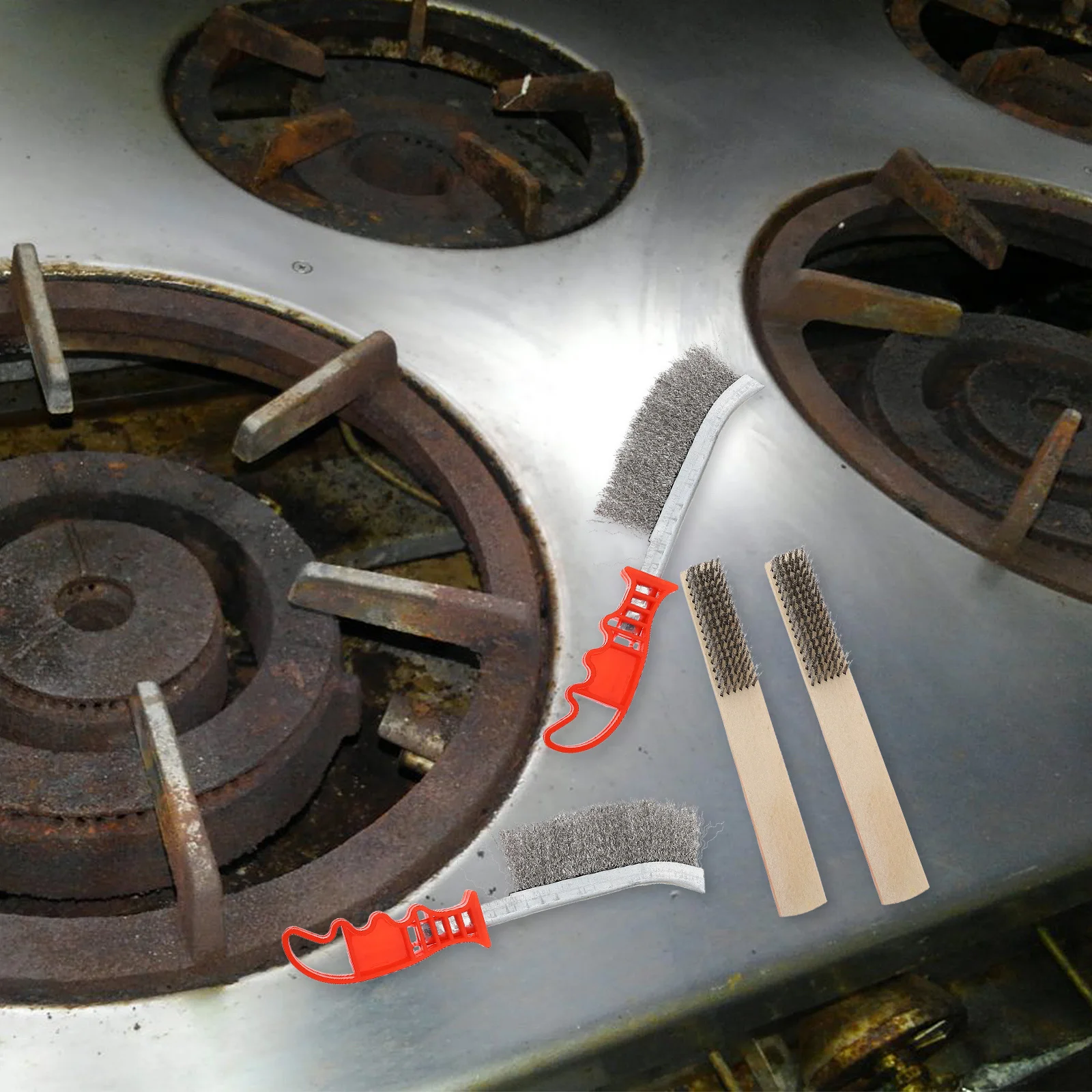 

4Pcs Stainless Steel Metal Brushes Strong Rust Cleaning Brushes Durable for Metal Surface Heavy Duty Cleaning Tool