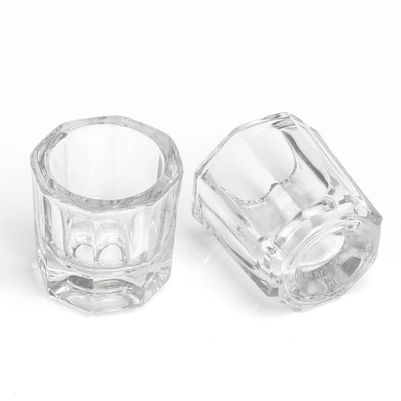 Achteckige Kristall Tasse Mini Kristall Glas Pulver Flüssigkeit Tasse Kein Deckel Glas Nagel Pulver Make-Up Pinsel Reinigung Schüssel Nail art Werkzeug