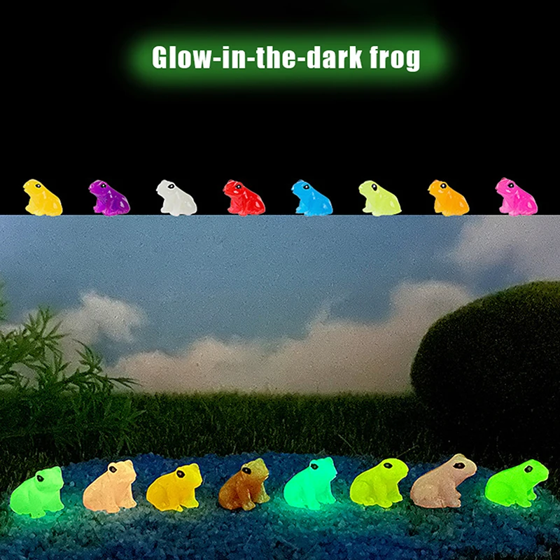 5PCS Fairy Garden Dollhouse Micro Landscape Decoration Resin Mini Frog Glowing In The Dark Luminous Miniature Frogs Figurines