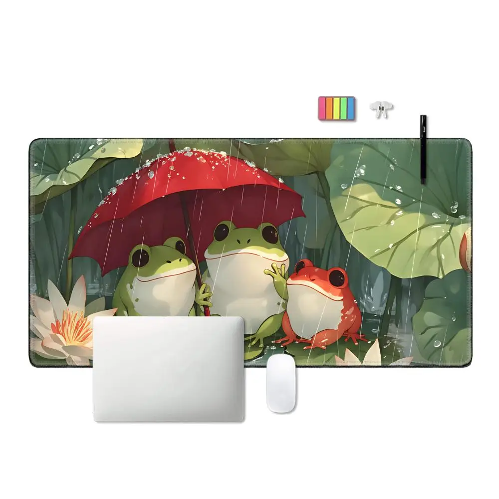 HYBXAXC Cute Kawaii Frogs Theme Game Mat for Card Games, Sturdy Rubber Gaming MousePad Non-Slip DeskPad for Lovely Cartoon Decor