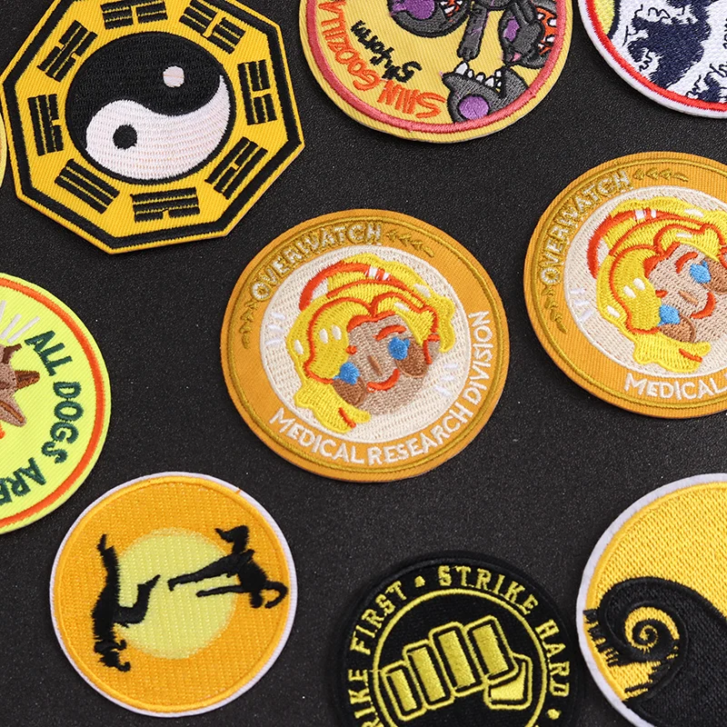 Tai Chi Bagua Ocean Wave Patches Badges Embroidery Patch Applique Ironing Clothing Sewing Supplies Decorative circular yellow