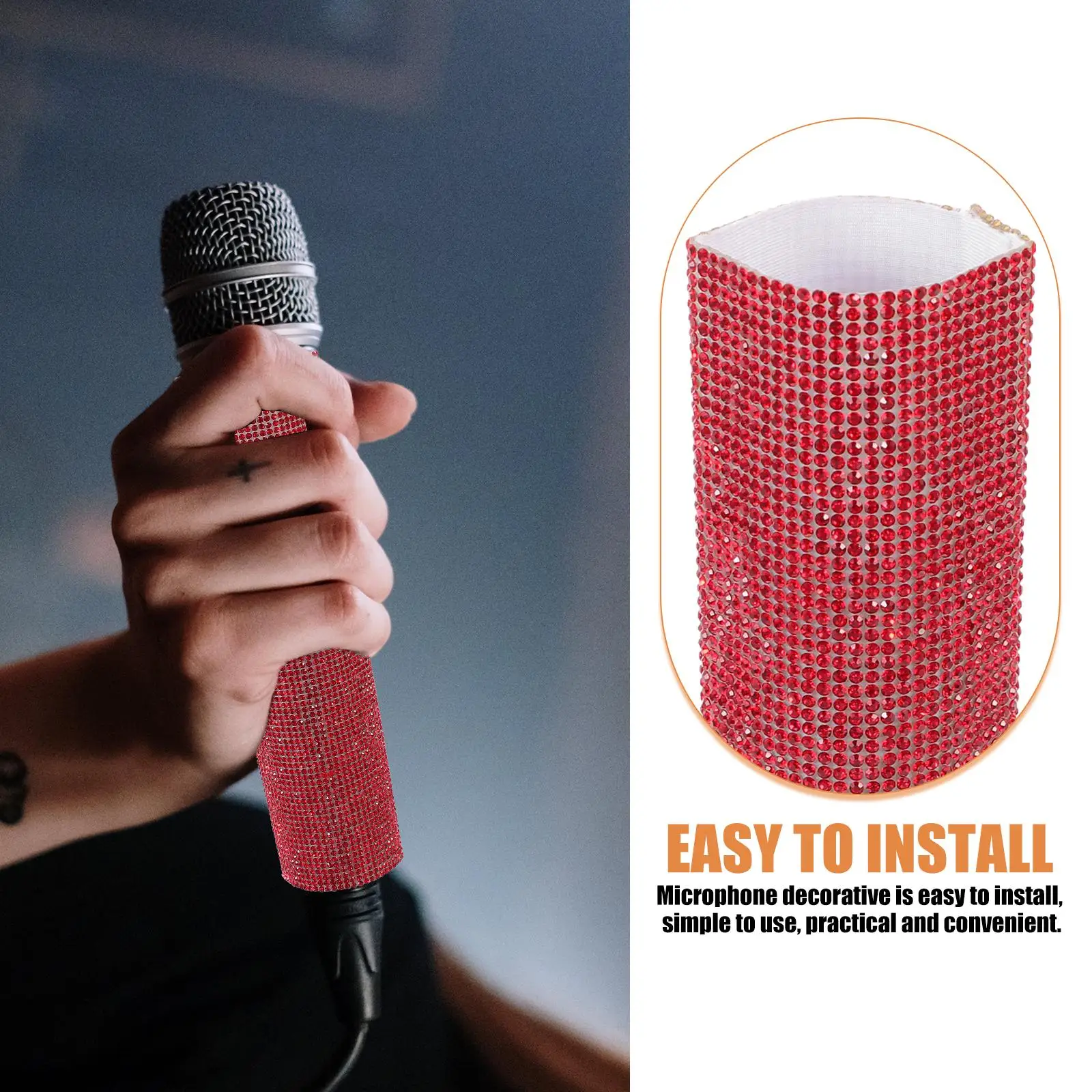 Wireless Microphones Case Handle Protector Protective Rhinestone Cover Sleeve Red Decorative