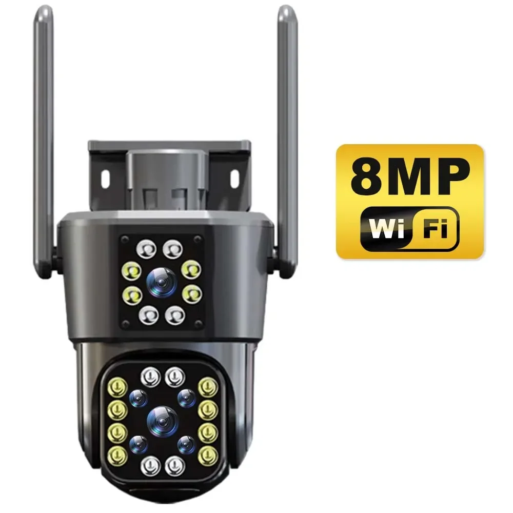 Câmera WiFi 6K 12MP Três °   Visualizando vídeo IP CCTV PTZ Security Cam AI Motion Track Vigilância externa sem fio WiFi