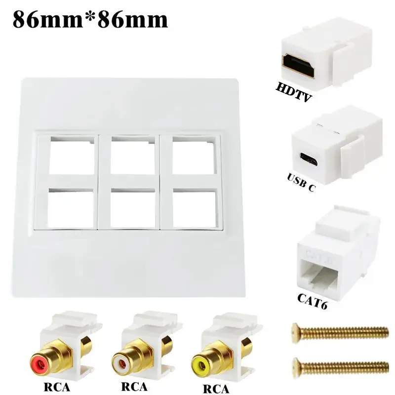 4K High-Definition Cable HDMI Compatible Socket+CAT6+USB C+Audio And Video 3RCA Wall Plug 86 Type Multimedia Panel