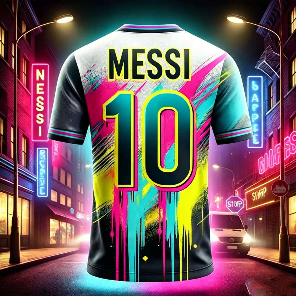 2026 Sonderedition Graffiti Messi Nr.10 Fußballtrikot Trainingsuniform Atmungsaktives Übergroßes Unisex Sport Eltern-Kind T-Shirt – Detail 7