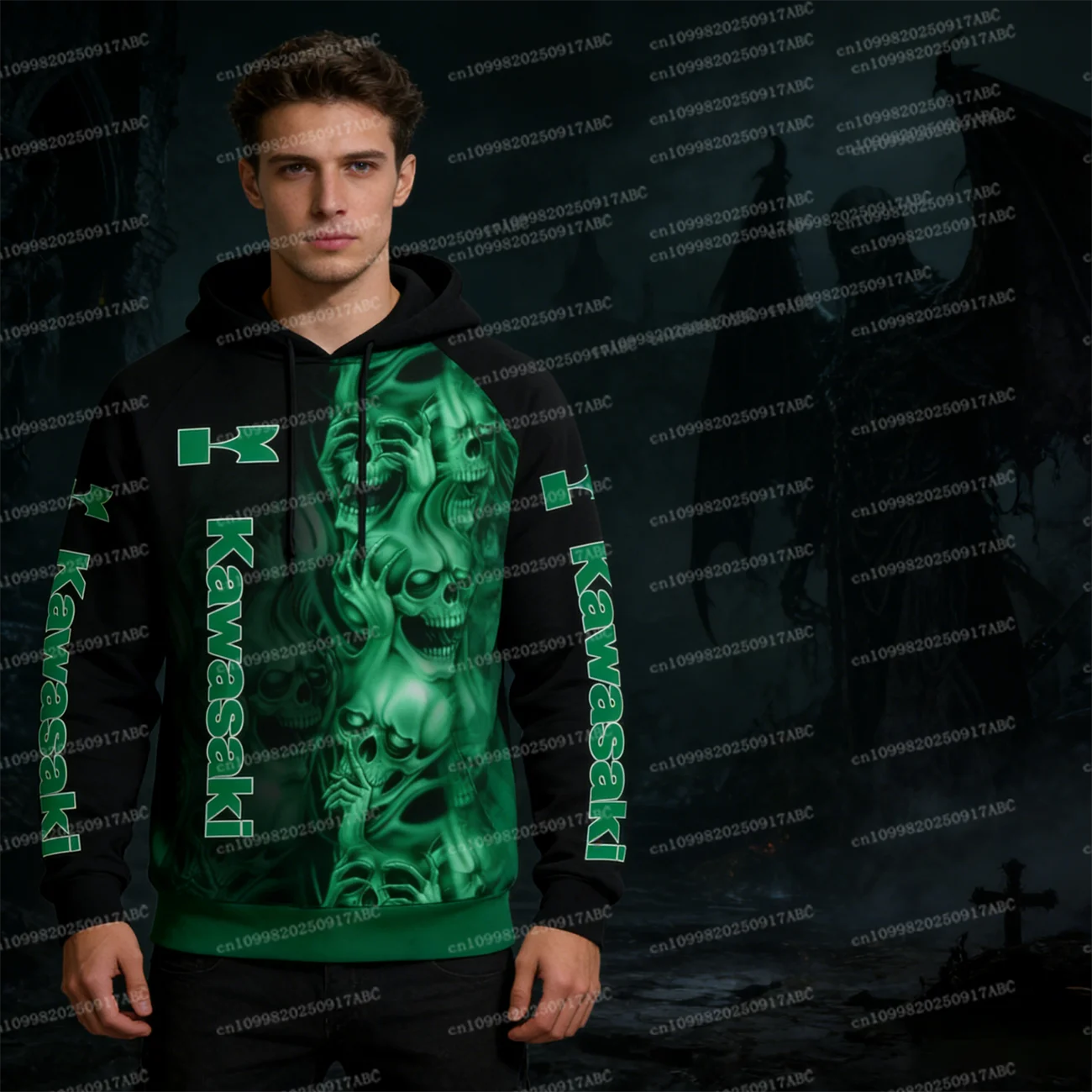 

(Kawasaki) Мужская толстовка Kawasaki Толстовка с капюшоном Весна Осень Мужская уличная спортивная одежда с капюшоном Мотоциклетная уличная экстремальная женская толстовка