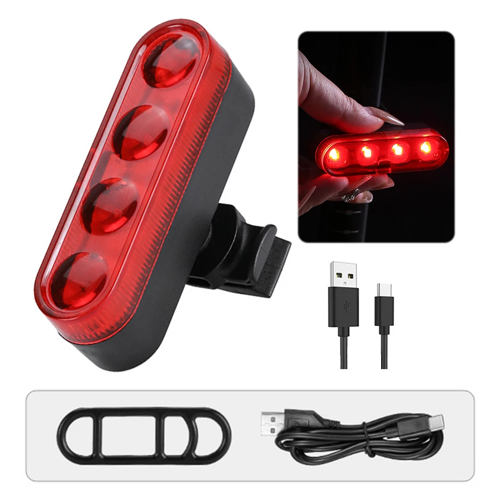 

Светодиодный задний фонарь для велосипеда, перезаряжаемый через USB, предупреждающий задний фонарь, 4-ступенчатый задний ночник для велосипеда для ночного бега