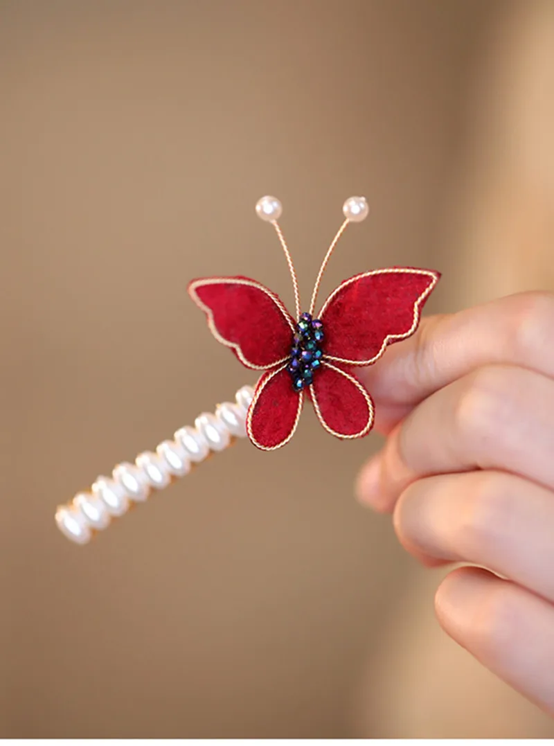 FXLRY Original Design Handmade Pearl Butterfly Delicate Small Edge With Side Hairpin