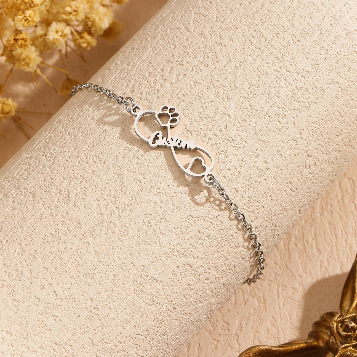 

Индивидуальное имя, скелет из нержавеющей стали, символ бесконечности, декоративная табличка, браслет, ювелирные изделия, женский подарок