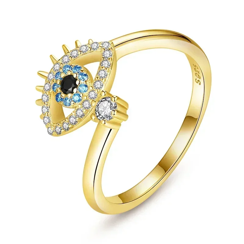 TONGZHE 925 Sterling Silver regulowane pierścienie dla kobiet szczęście Evil pierścionek z oczkiem otwarty niebieski kamień luksusowa biżuteria