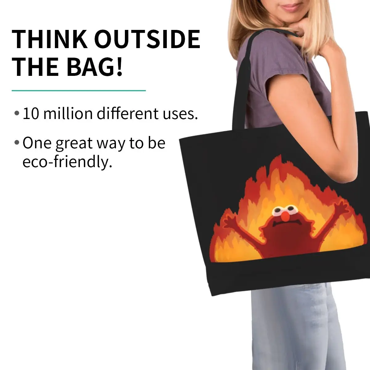 Hellmo Elmo On Fire Shopping Tote Bag Canvas Large Capacity Shoulder Bags Shopper Grocery Handbag for Women