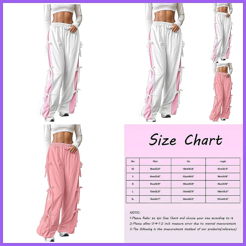 

Women's High Waist Wide Leg Pants with Bow Tie, Elastic Straight Leg Casual Trousers for Spring