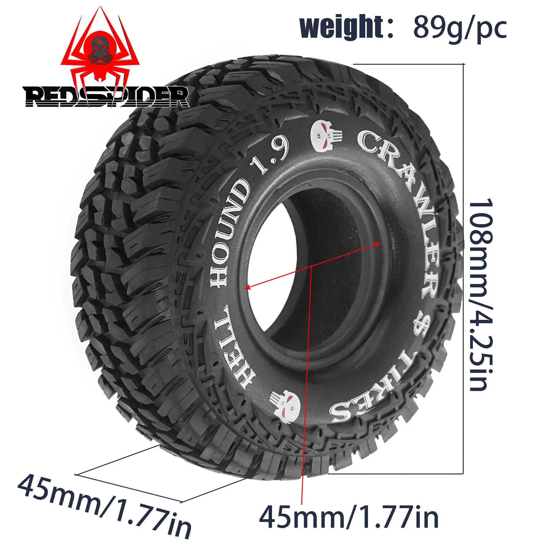 4 Stück 1,9'' weiche Gummi-All-Terrain-Crawler-Reifen für 1:10 Crawler Car Traxxas TRX4 Axial SCX10 II RC4WD D90 TF2 Tamiya CC01 Gen8