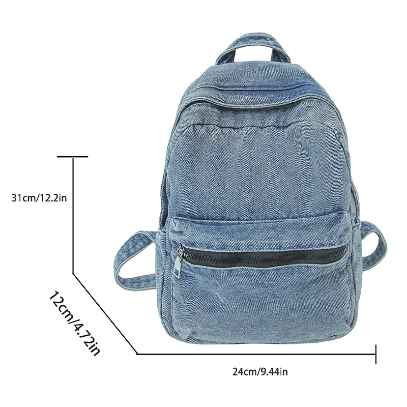 A classic popular solid color denim backpack, comfortable fabric, large capacity, suitable for business travel commuting shoppin