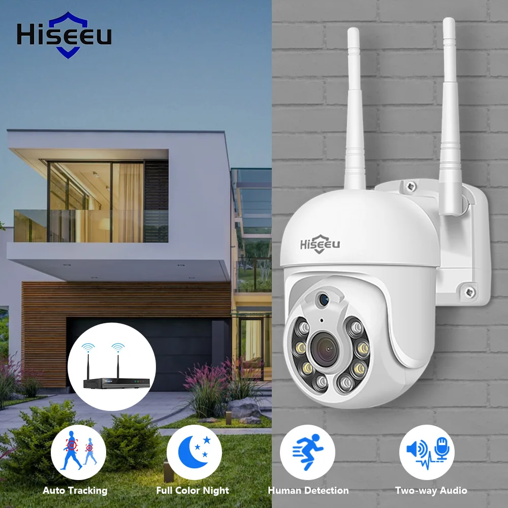 Telecamera IP PTZ WIFI Hiseeu 3/5/8MP 1536P con zoom digitale 5X, rilevamento umano, audio bidirezionale, P2P, visione notturna a colori, telecamera impermeabile per esterni per sistema CCTV wireless