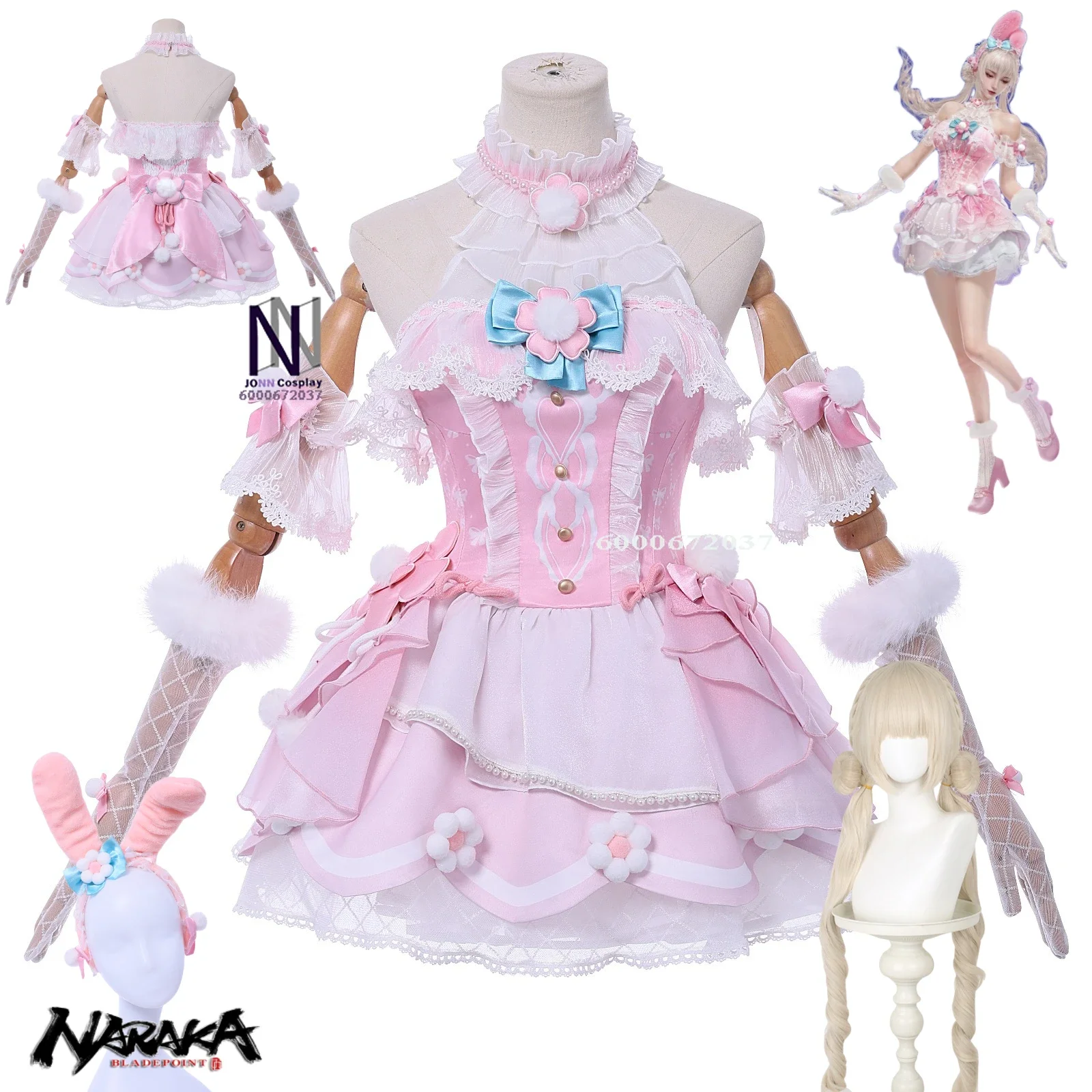 

Game Naraka: Bladepoint Ciela Cosplay Anime Fashion Comic Con Role Play Pink Lolita Dress Wig for Women Costume Adult Halloween