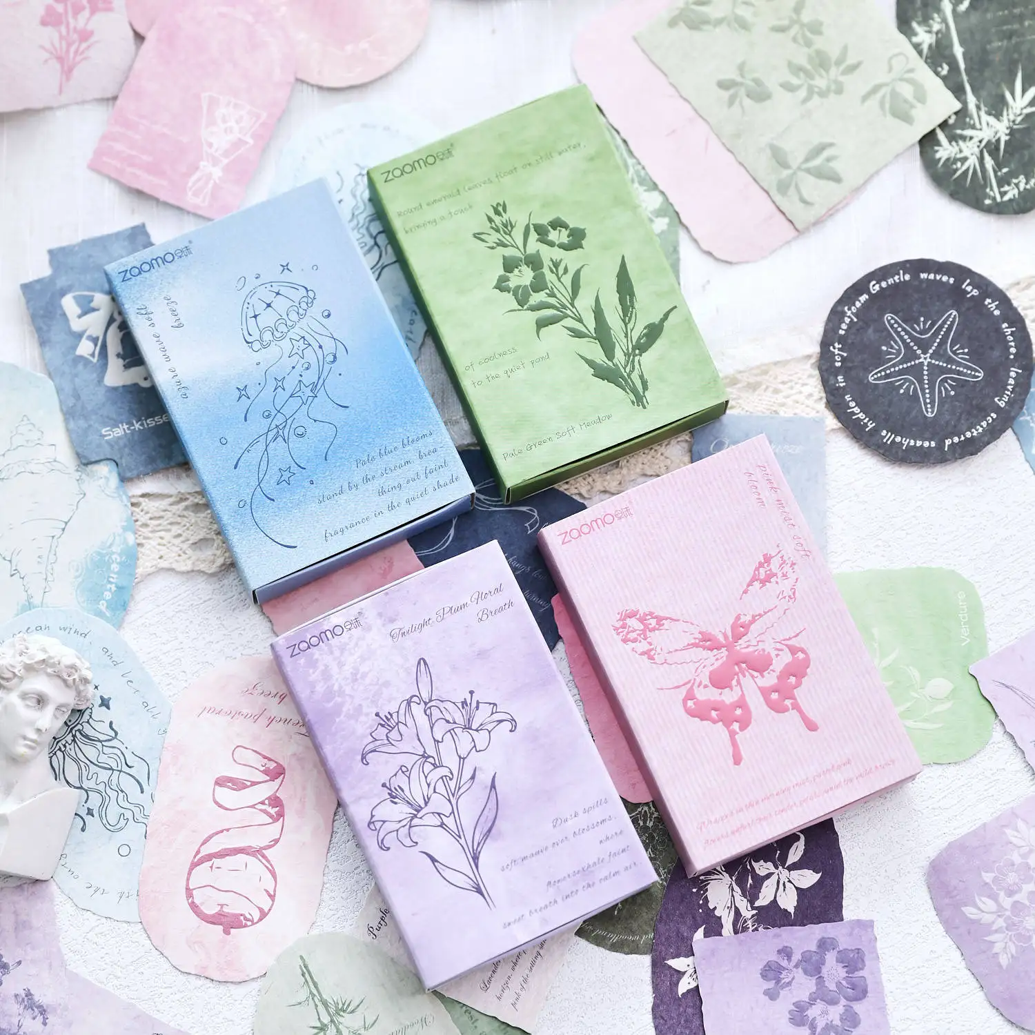 30 sheets Retro Flower Stickers with Old Paper Texture, Boxed Journal Collage Craft Supplies