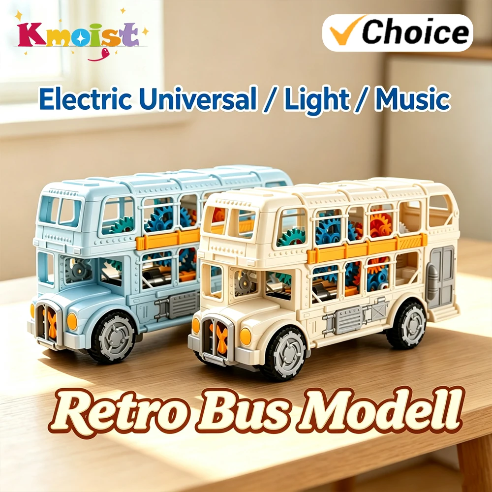 Retro Bus Model Children Toy Colorful Music Light Gear Double-decker Electric Universal Bus Car Toys for Boys Kids Gifts Decor
