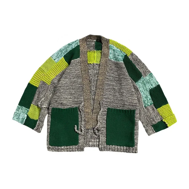 Kapital Vintage Non Hirata Hiroshi Spliced Knitwear Handmade Strap Loose Thickening Sweater Cardigan Men Oversized Daopao - Image 3