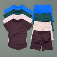 2 Pieces Histello Sports Set Women Short Sleeve Top Seamless Scrunch Bum Joggers Suit Training Pants Suits Gym Fitness Sets - Image 2