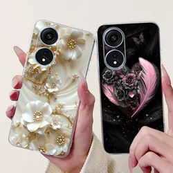 For Oppo Reno8 T Phone Case Reno 8T 5G 4G CPH2481 CPH2505 Elegant Floral Cat Soft Silicone Transparent TPU Lightweight Cases