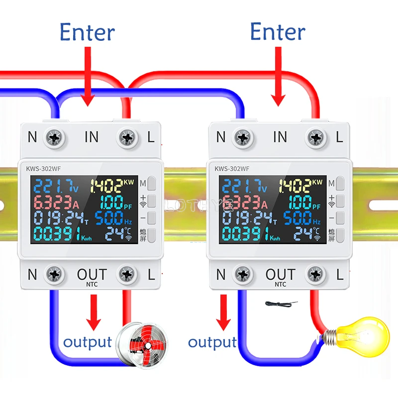 Multifunction 8 in1 Power Meter Color Screen Digital Display 170-300V 63A AC Energy Power Voltmeter Ammeter Remotely APP Control