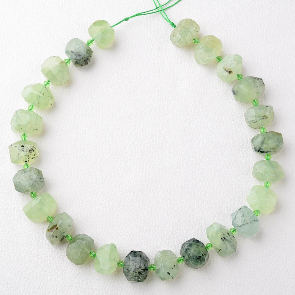 Wholesale Natural Genuine Green Prehnite Hand Cut Faceted irregularNugget  Beads 15