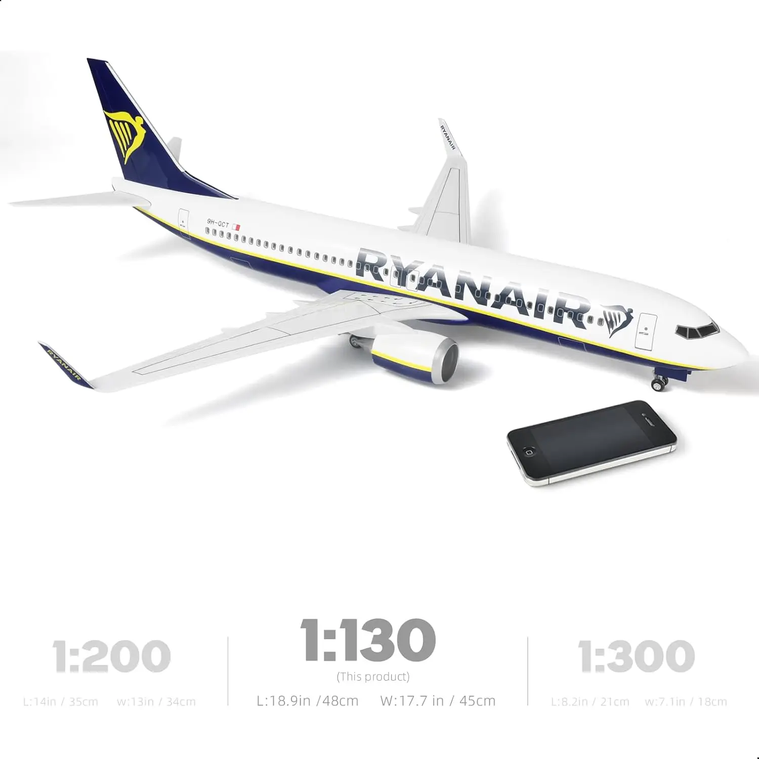 1:85 스케일 47cm 장난감 소년 어린이 737 항공기 모델 Ryanair Ireland B737-800 항공기 모델 Led가있는 다이 캐스팅 수지 항공기