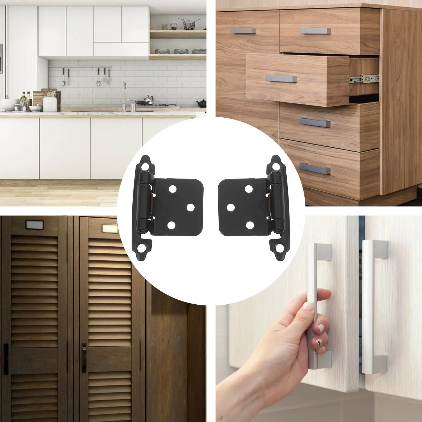 6Pcs Steel Spring Self Closing American Style Cabinet Hinges 1.5mm Thickness Kitchen Cupboard Furniture Door Hardware