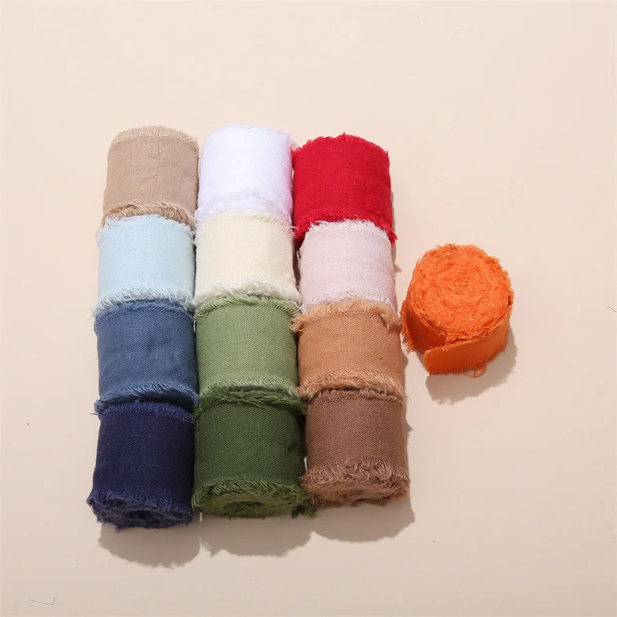 1 Rolle 5 Yards * 4 cm ausgefranstes Satin handgemachtes Baumwollleinenband für Hochzeitseinladung, Blumensträuße, Geburtstagsfeier, DIY-Dekoration – Detail 3
