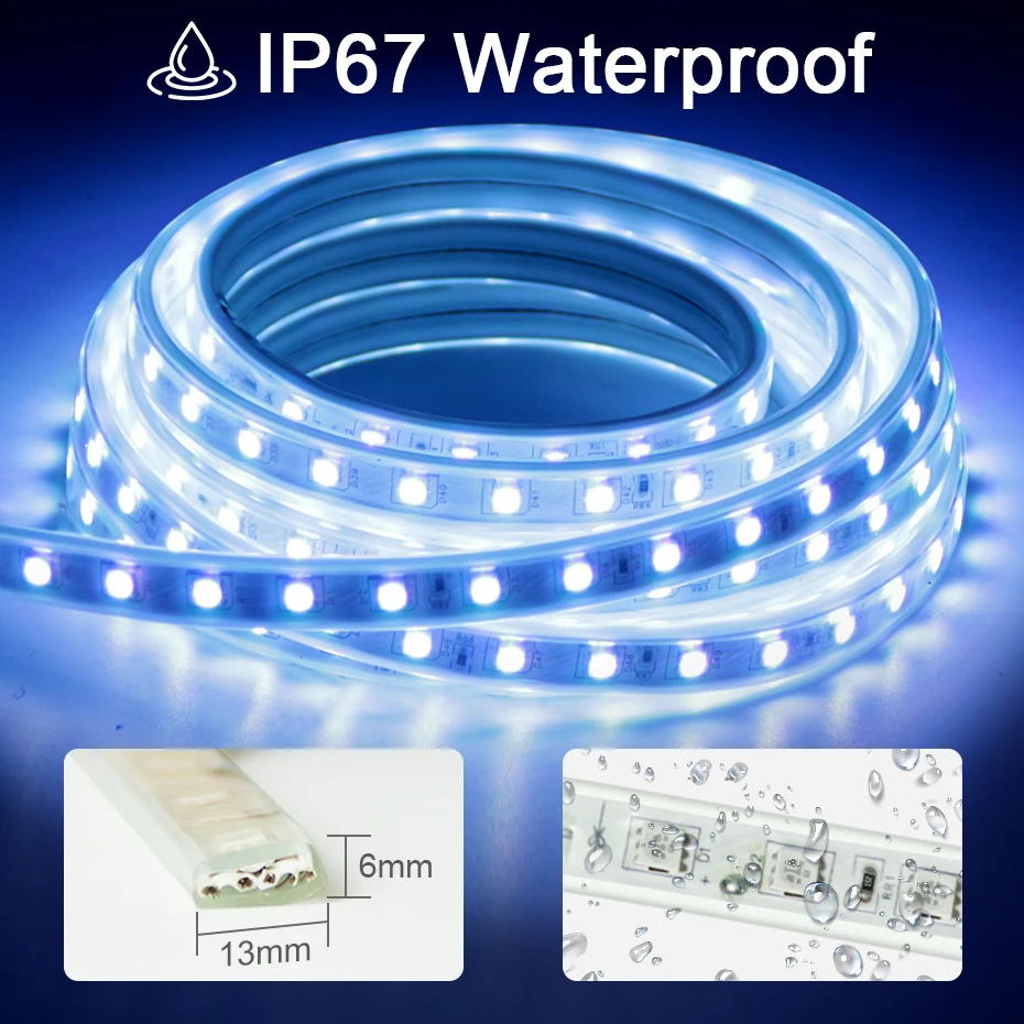 Tuya Smart RGB LED Strip Light AC 220V IP67 Waterproof Flexible Tape Lamp SMD 5050 Dimmable LED Ribbon with EU Plug Controller