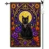 Stained Glass Black Cat Moon Garden Flag, 12 x 18 Inch Yard Decor llz