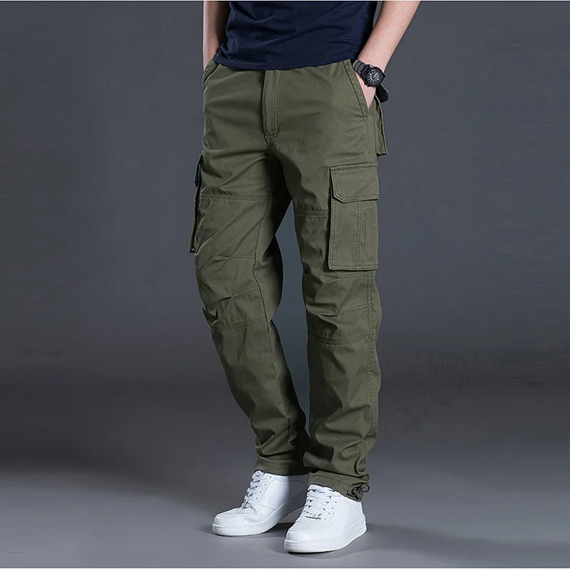 New Cargo Pants Men\'s Loose Straight Oversize Clothing Solid Grey Versatile Work Wear Black Joggers Cotton Casual Male Trousers