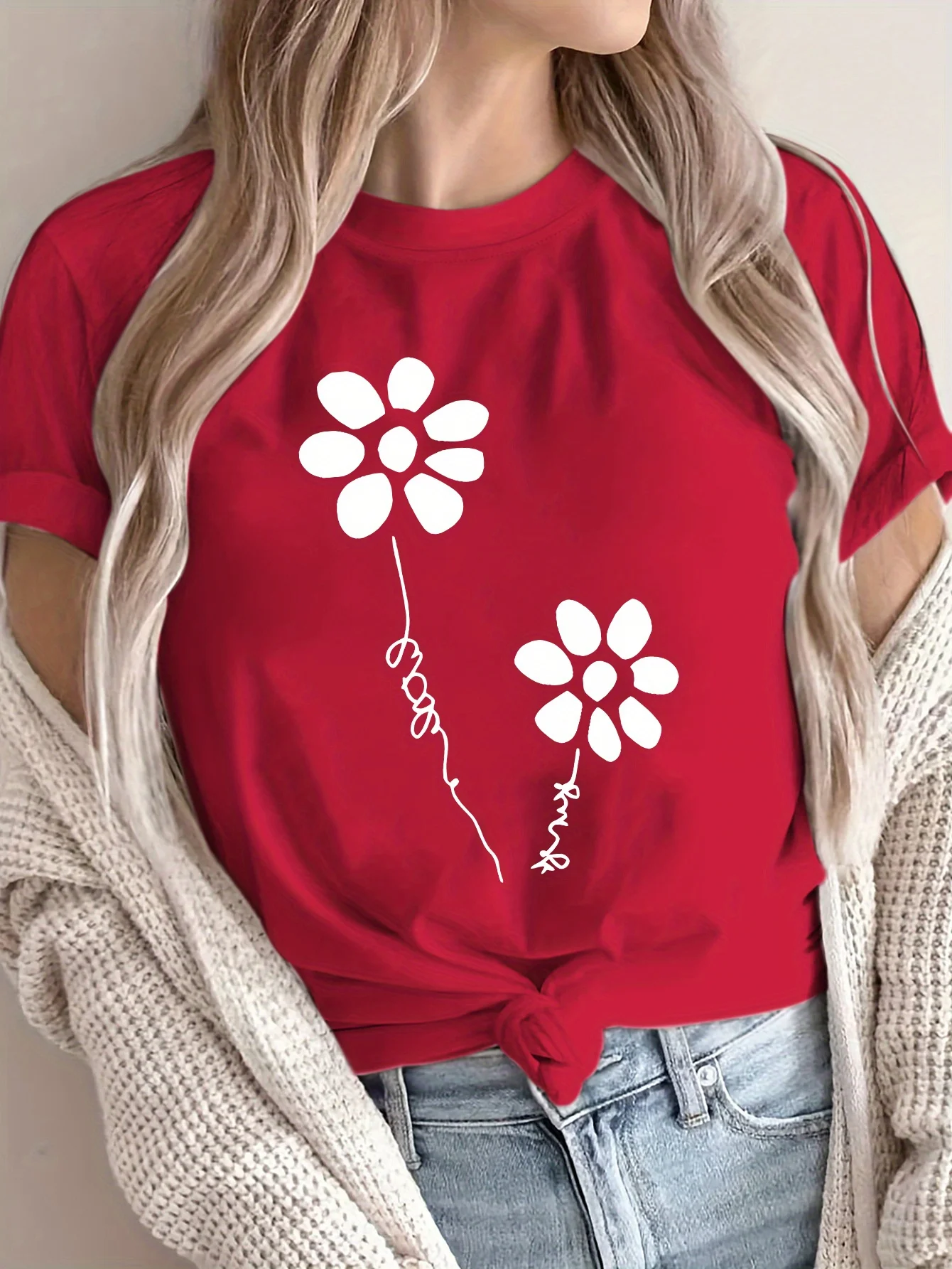 2026 Women'S Short-Sleeve T-Shirt with Floral Print for Summer Made From Perfect for Casual Style Suitable for Spring and Summer