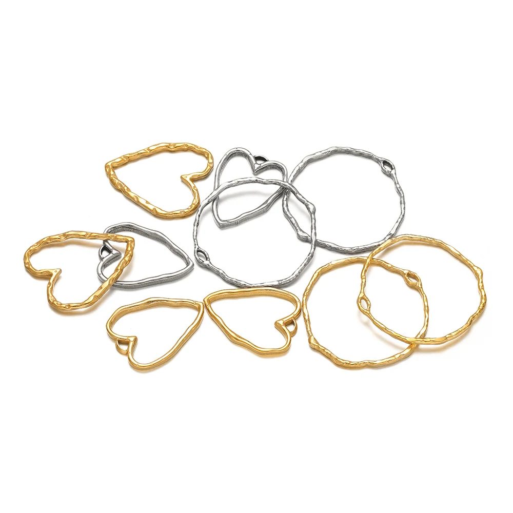 5pcs Heart Round Charms Stainless Steel Gold Plated Pendants for DIY Jewelry Findings Necklace Earrings Connectors Supplies Bulk