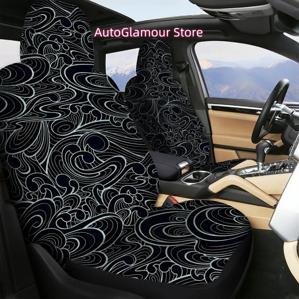 Fashionable and Versatile Trendy Pattern-printed Front Car Seat Covers. Universal Front Seat Protectors for Cars, SUVs, Sedans,